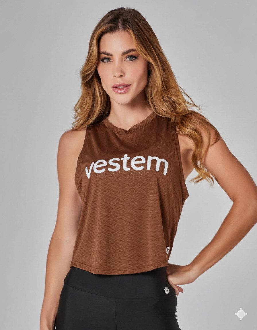 96459ad7008296ea1446fd0622e67bf4.jpg Regata Dry Fit Embaixadoras Marrom Noz VESTEM - Imagem 1